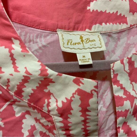 Flora Bea NYC Stefanie Mini Dress Pink Floral Print Sleeve Shift Cruise Resort M - Picture 5 of 7